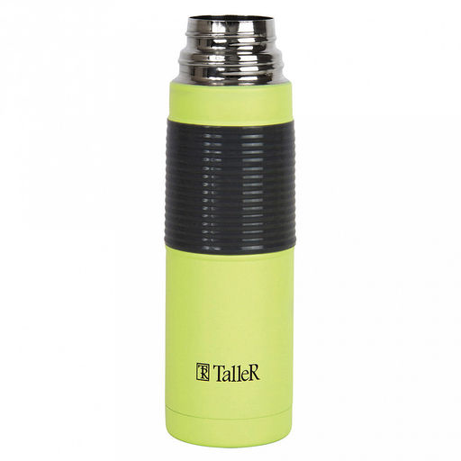 Термос из нержавеющей стали с узкой горловиной 0,5л Лестер д6,9см, h24,6см, горло д4,4см, кнопочный механизм, узкое горлышко, автостоппер, защита от проливания, завинчивающаяся крышка-стакан, силиконовый протектор, покрытие - салатовый глянец, чехо - Домашняя мода фото 3