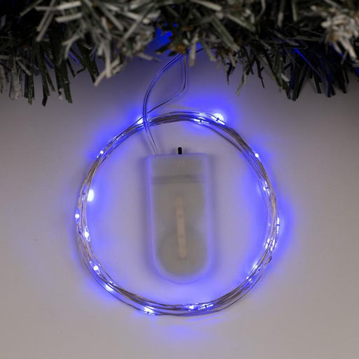 Гирлянда «Нить» 2 м роса, IP20, серебристая нить, 20 LED, батарейки CR2032×2 (в комплекте), свечение синее