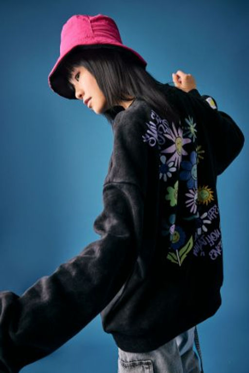 Coool SmileyWorld Oversize Bisiklet Yaka Kal?n Y?kamal? Soluk Efektli Sweatshirt