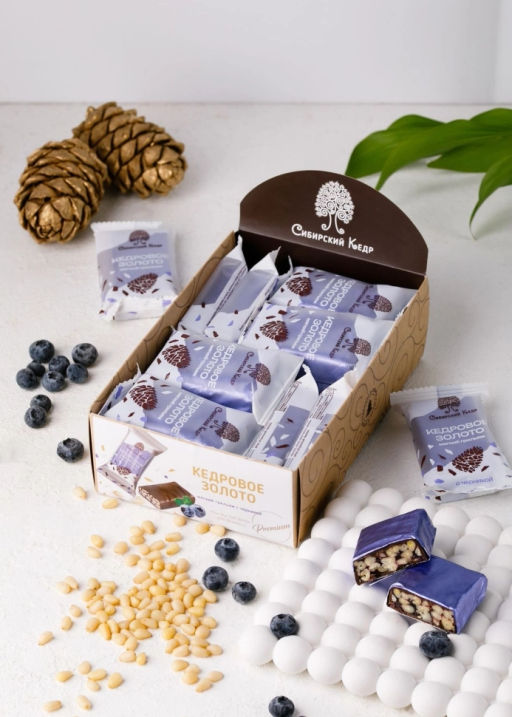 Батончик Кедровое золото с черникой, 630 г | шоу-бокс  18 батончиков - Сибирский кедр фото 3