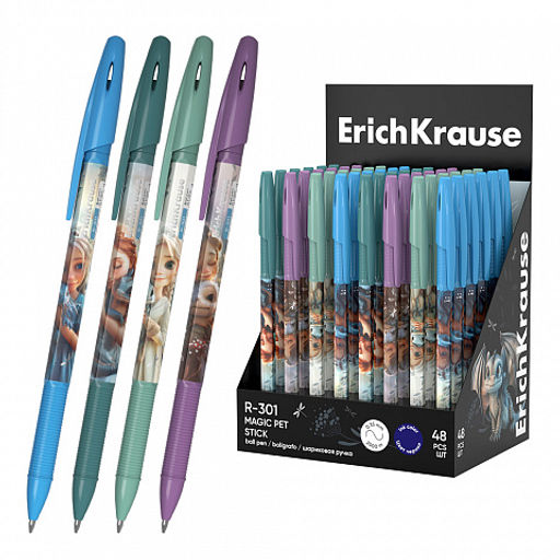 Цена за 50 шт. Ручка шариковая ErichKrause R-301 Stick Magic Pet 0.7, цвет чернил синий (в коробке по 50 шт.)