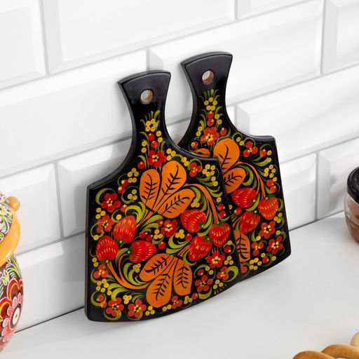 Набор кухонных принадлежностей «Земляничка», 6 предметов: 2 доски, 3 банки, подставка, дерево, хохлома