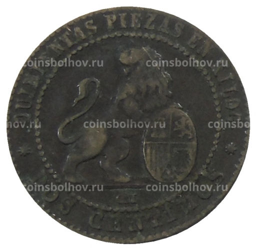 Монета 2 сентимо 1870 года Испания