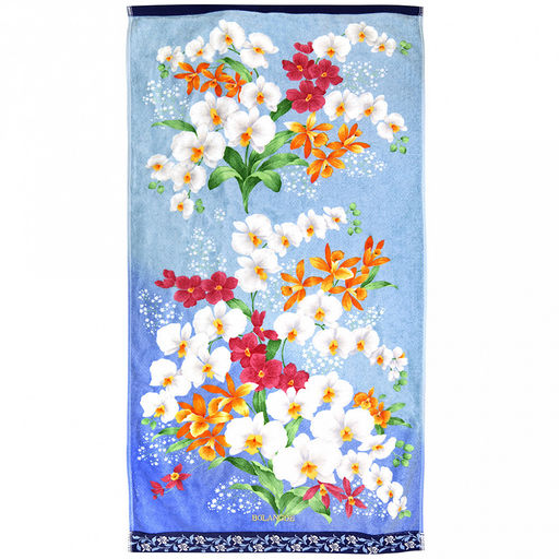 "Япония-2045" Полотенце махровое 50х90см, плотность 300гр/м2, 100% хлопок, "Ирисы", синий, Bolangde (Китай)