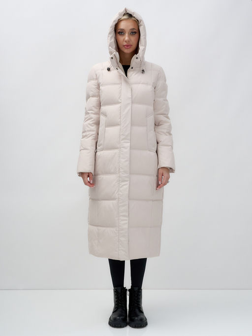 Пальто утепленное стеганное зимнее с капюшоном женское бежевого цвета 9627B - Mtforce фото 5