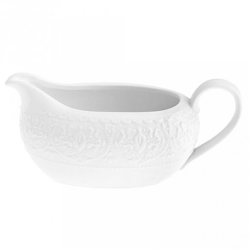 Русь Соусник фарфоровый 200мл, 7,3х15см h6,8см, белый, рельефный декор (Китай)