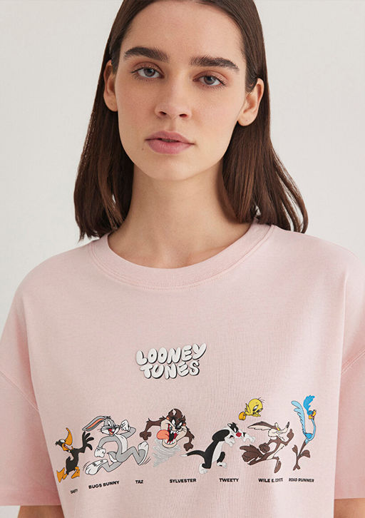 Looney Tunes Bask?l? Pembe Tisort - Mavi фото 6