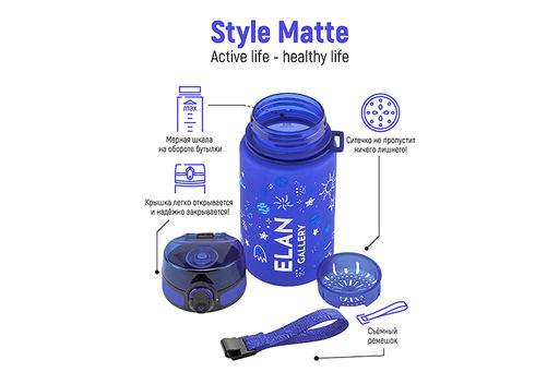 Бутылка для воды 350 мл 6,8*6,8*17 см "Style Matte" космос синий
