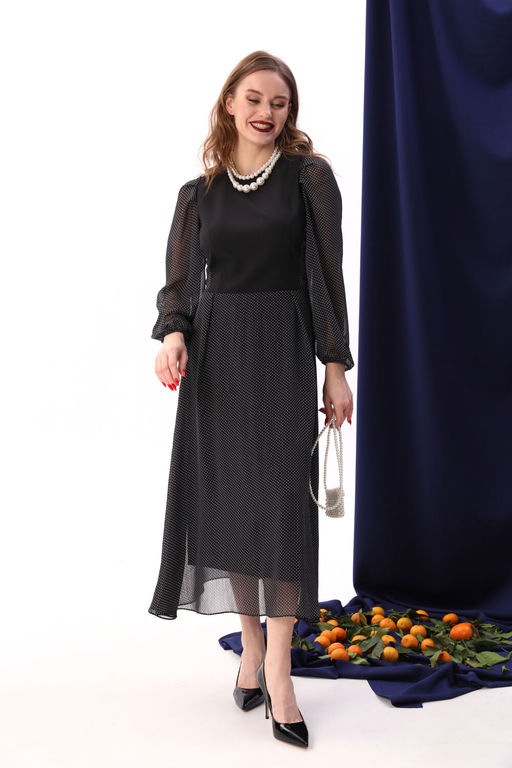 Платье NIKVA н416-7 чёрный+белый горошек  фото 2