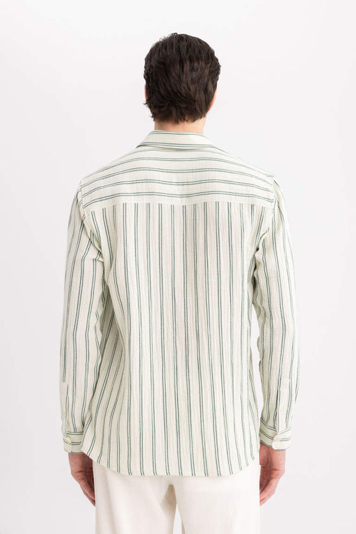 Рубашка в полоску с длинными рукавами и воротником-поло стандартного кроя - Defacto фото 7