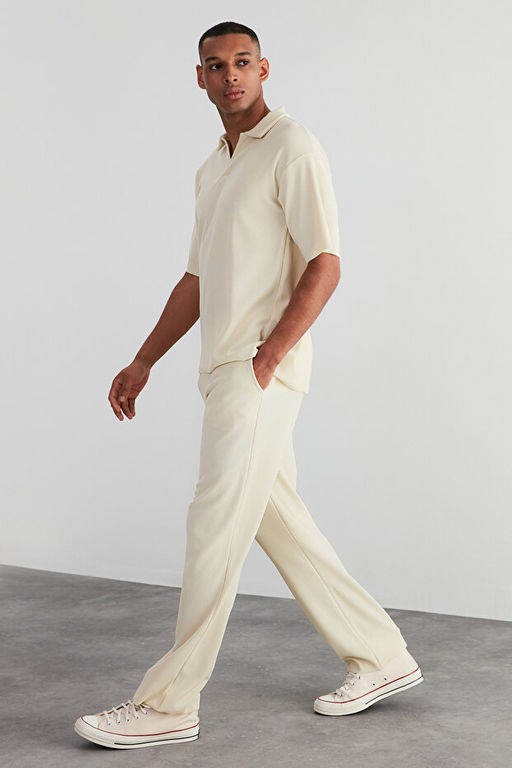 Ekru /Wide Leg Dokulu K_r__maz Gizli Kordonlu Tek Par_a E_ofman Alt_ TMNSS23EA00013 - Trendyolmilla фото 2
