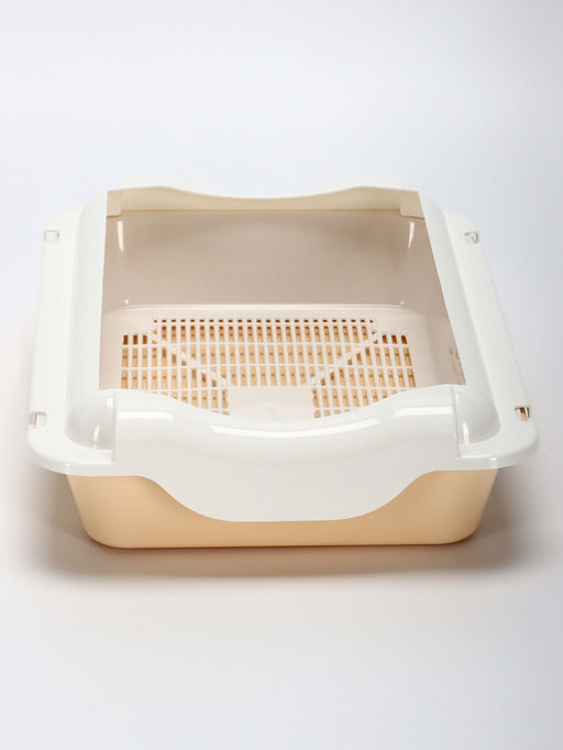 Туалет средний с бортом и сеткой 36×26×9, см, лоток бежевый, сетка и борт белые
