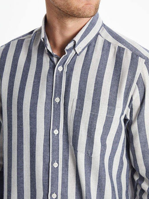 Regular Fit Uzun Kollu ?izgili Erkek G?mlek