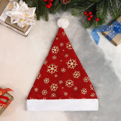 Колпак новогодний Снежинки 28х35 см, красно-золотой - Зимнее волшебство фото 4