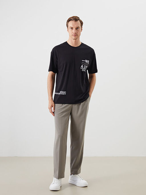 Bisiklet Yaka Bask?l? Penye Erkek Ti??rt