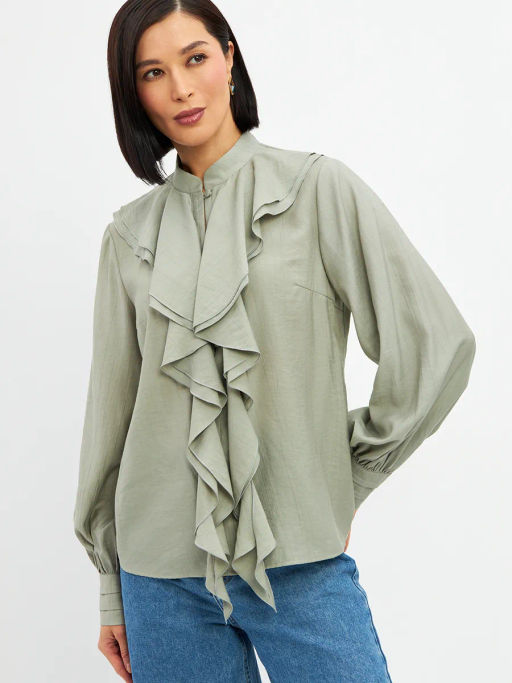 Блузкас отлетными рюшами OD-914-3 полынь - Tantino фото 20
