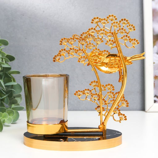 Подсвечник на 1 свечу «Птица на деревце», d=5 см, под золото, 8×15×17.5 см