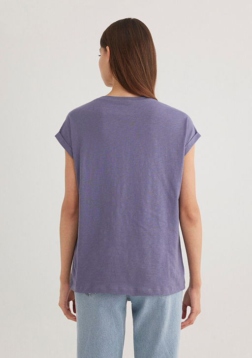 V Yaka Mor Basic Tisort - Mavi фото 5