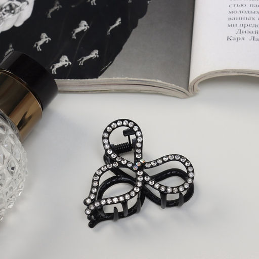 Цена за 6 шт. Крабик для волос «Джун», бант, 4.5 см, чёрный