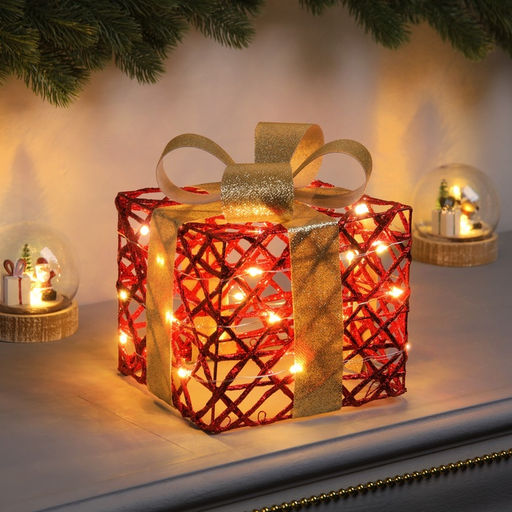 Светодиодная фигура «Подарок красный» 17×15×15 см, 20 LED, батарейки AAх2 (не в комплекте), свечение теплое белое