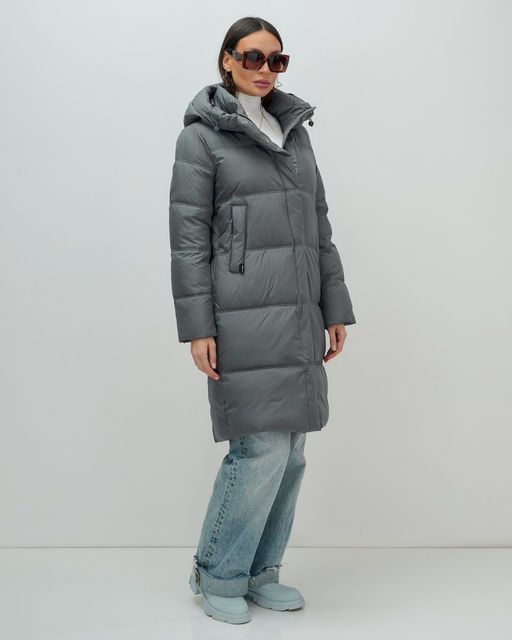 Пальто зимнее утепленное с капюшоном женское темно-серого цвета 7618TC - Visdeer фото 3