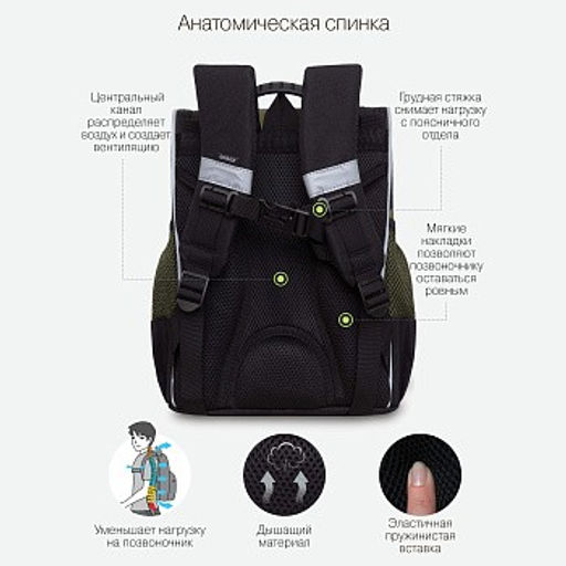 RAm-385-8 Рюкзак школьный с картхолдером на держателе и мешком для обуви - Grizzly фото 17