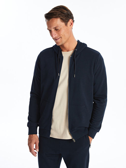 Kap??onlu Uzun Kollu Erkek Kal?n Fermuarl? Sweatshirt