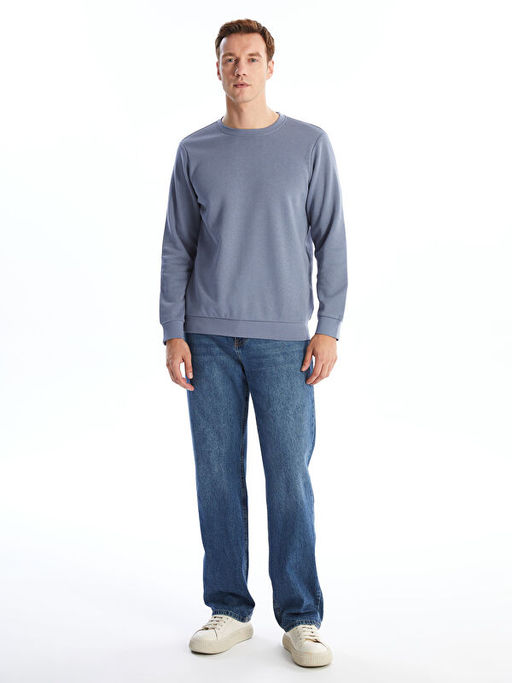 Bisiklet Yaka Uzun Kollu Erkek Kal?n Sweatshirt