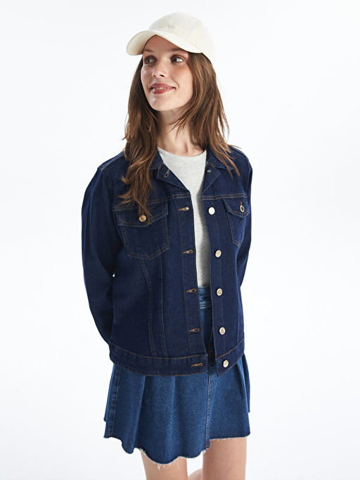 G?mlek Yaka Kad?n Jean Ceket