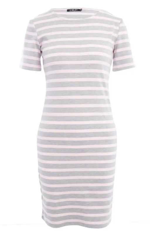 Прямое платье-футболка в серо-розовую полоску - Incity фото 5
