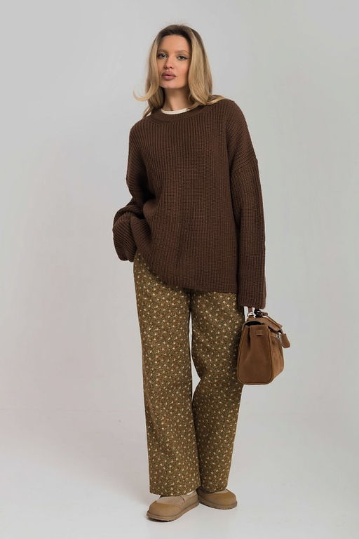 Брюки свободного кроя М325264кз коричневый/зеленый