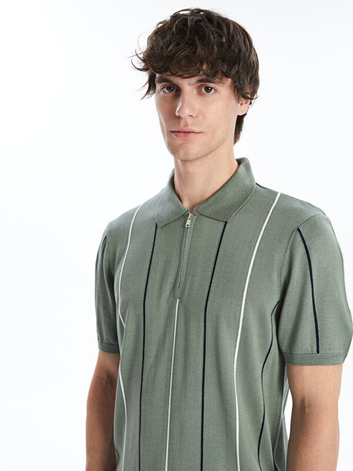 Polo Yaka K?sa Kollu ?izgili Erkek Triko Kazak