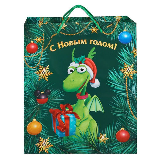 Пакет ламинат вертикальный, С Новым годом, 23 x27x11,5 см, Микки Маус и Дракон - Disney фото 2
