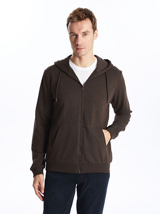Kap??onlu Uzun Kollu Erkek Fermuarl? Sweatshirt