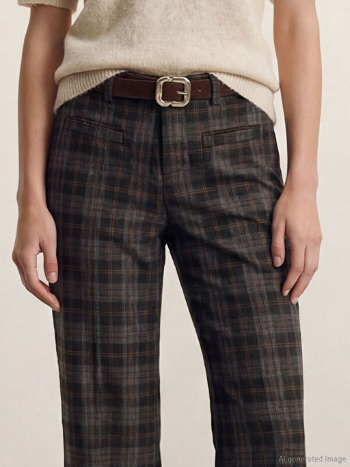 Beli Kemerli Ekose ?spanyol Pa?a Kad?n Pantolon