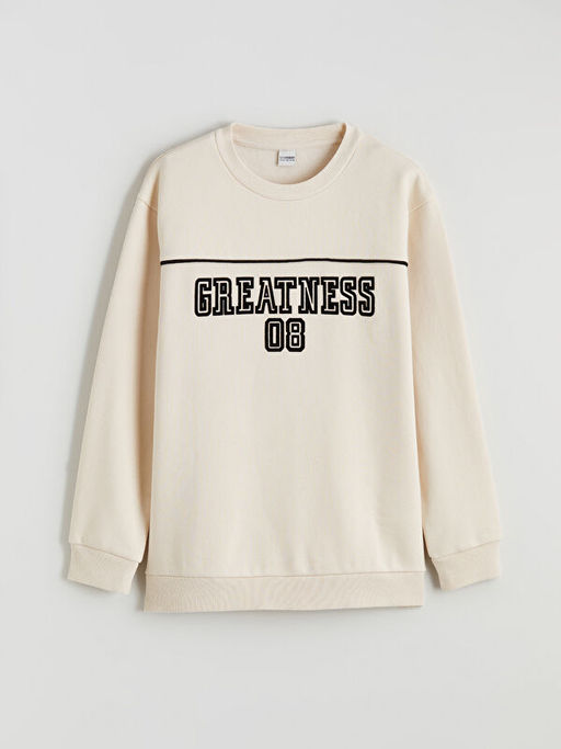 Bask?l? Erkek ?ocuk Kal?n Sweatshirt