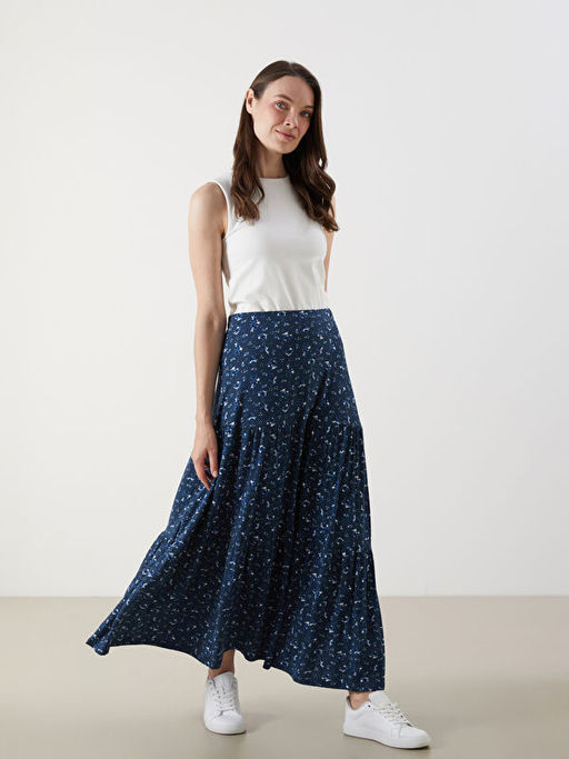 Beli Lastikli ?i?ekli Kad?n Etek