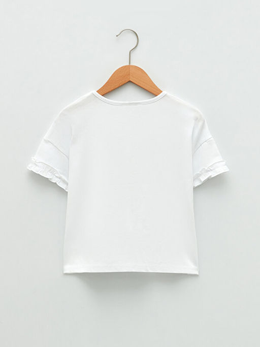 Bisiklet Yaka Bask?l? K?sa Kollu Pamuklu K?z ?ocuk Ti??rt - Waikiki фото 2