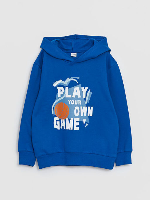 Kap??onlu Bask?l? Uzun Kollu Erkek ?ocuk Sweatshirt ve E?ofman Alt? - Waikiki фото 2