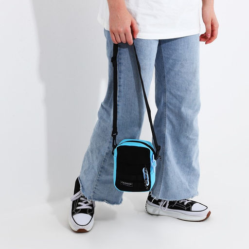 Сумка молодёжная на молнии, 1 наружный карман, цвет чёрный/голубой - Simaland фото 8