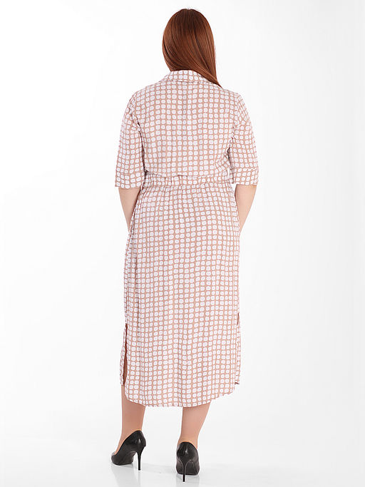 Платье-рубашка бежевого цвета в белый горох - Almond фото 3