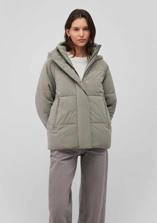 Kapusonlu Gri Sisme Mont