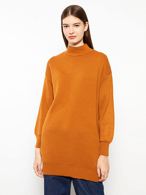 Yar?m Bal?k?? Yaka D?z Uzun Kollu Kad?n Triko Tunik