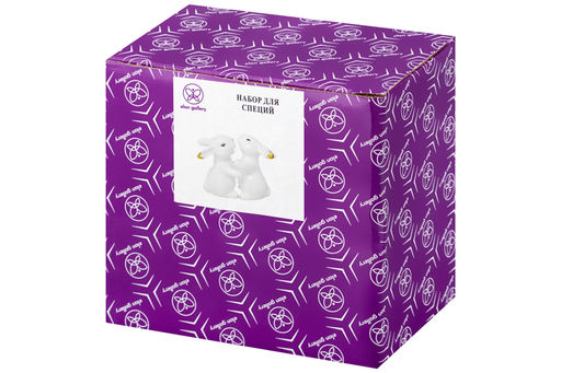 Набор д/специй 2 пр. 5,5*5,5*8 см "Кролики обнимашки" белый с золотом