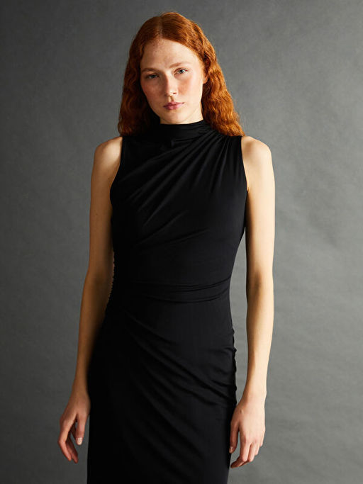 Dik Yaka Krep Elbise