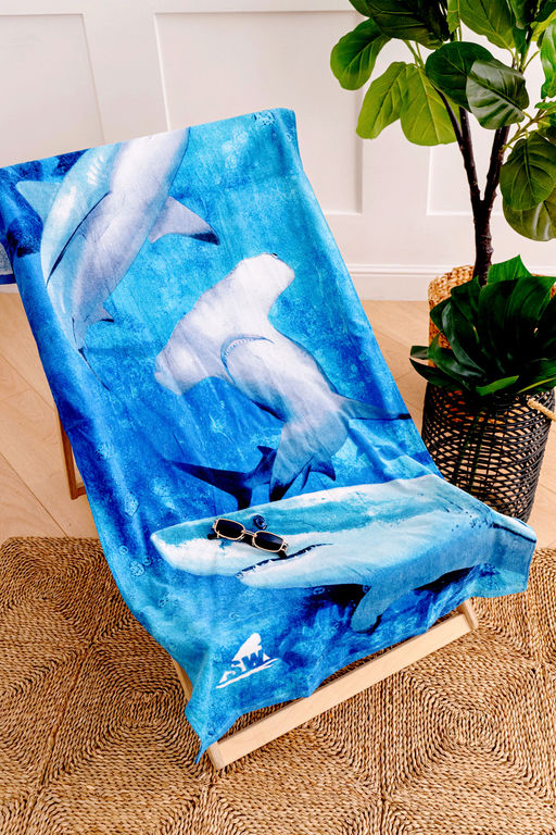 Полотенце пляжное  махровое 70*140, 100 % хлопок, Акулы