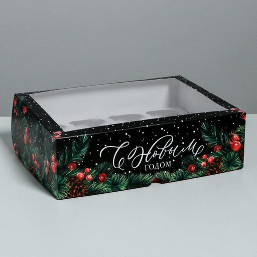 Цена за 5 шт. Коробка для капкейков «С Новым годом» 25×33×10 см
