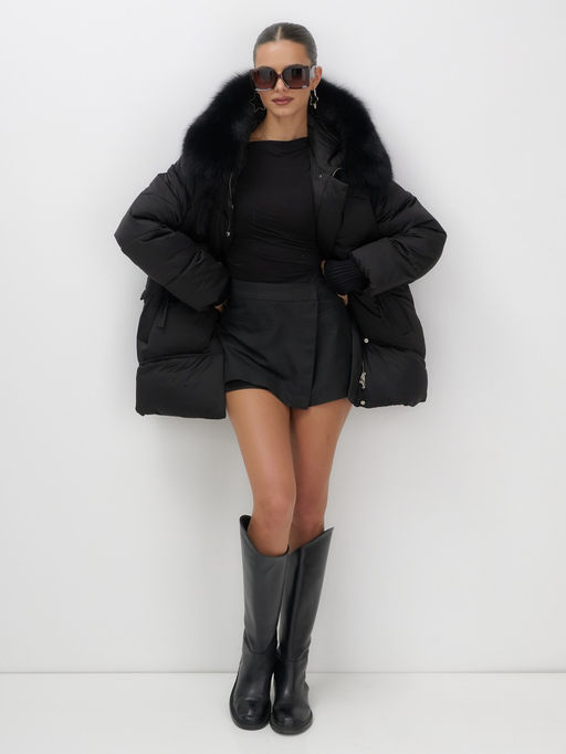 Куртка зимняя женская с мехом и капюшоном тренд черного цвета 7737Ch - Visdeer фото 3