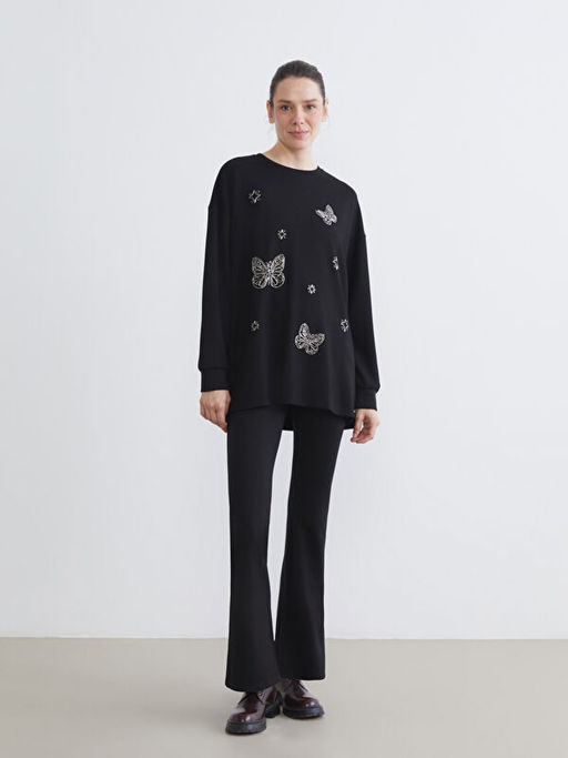 Bisiklet Yaka Ta?l? Kad?n Sweatshirt Tunik