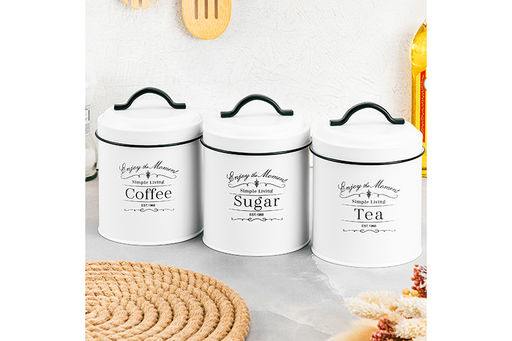 Набор 3 банок для сыпучих продуктов 1,1 л 11,7*11,7*15,5 см "Tea, coffee, sugar"+крышки с ручк, круг